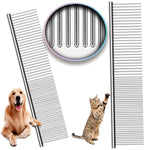 Metal Comb for Dogs , Metal Dog Combs , 2 Pack Cat Comb with Rounded Ends Stainless Steel Teeth, Professional Grooming Tool for Long and Short Matted Haired ,Tangles and Knots, Njiszhi 7.48IN*1.57IN