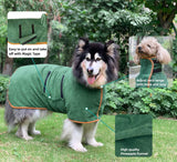 Dog Drying Coat Bathrobe Towel, Microfibre Material Fast Drying Super Absorbent Dog Bath Robe, Pet Quick Drying Moisture Absorbing with Adjustable Collar and Waist Large:back length 23.6" Green