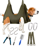 Kkiimatt 10 in 1 Pet Grooming Hammock Harness with Nail Clippers/Trimmer, Nail File, Comb,Dog Nail Hammock, Dog Grooming Sling for Nail Trimming/Clipping (L/Under 55lb, Khaki Green) L/under 55lb