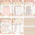 Spakon 125 Pcs Floral Baby Shower Games for Girls Set of 5 Game Activities Cards with 20 Pencils Includes Bingo Guess Who Price Is Right Description Word Scramble Game, 3.46 inches