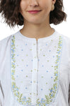 Janasya Women's White Embroidered Cotton Kurta