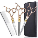 7 Inches Professional Pet Grooming Scissor, 440C Japanese Steel Straight & Curved & Thinning & Chunker Shears/Scissors for Dog Cat and More Pets (7 inch-Grooming Scissors Set) 7 Inch-grooming Scissors Set