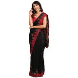 Womanista Women's Printed Cotton Blend Saree with Pom