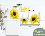 Sunflower Baby Shower Invitations, Sunflower Theme Party Decorations, Supplies, Favors - 25 Cards With Envelopes Per Pack(BB012)