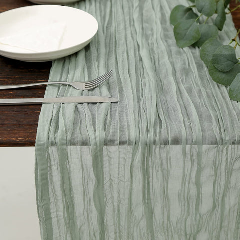 DOLOPL Sage Green Cheesecloth Table Runner 13.3ft Boho Gauze Cheese Cloth Table Runner Rustic Sheer Runner 160inch Long for Wedding Bridal Baby Shower Birthday St. Patrick's Day Table Decorations 1