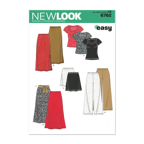 Simplicity U06762A New Look Easy to Sew Misses' Tops, Pants, and Skirts Sewing Pattern Kit, Code 6762, Sizes XS-XL