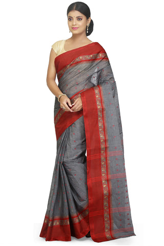 WoodenTant Women's Pure Cotton Tant Saree In Grey  without blouse piece