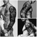 46 sheets Full Arm Skull Temporary Tattoos For Men Half Arm Shoulder Angel Tattoo for Ladies Fake Waterproof Wolf Lion Stone Tattoo Stickers For Adult or Kids