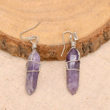 Natural Amethyst Quartz Wire Wrapped Point Crystal Earrings for Women Reiki Energy Healing Natural Amethyst