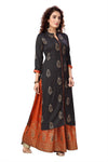 madhuram textiles Women's Straight and 3/4th Sleeves Fully Stitched Plain Printed Slab Rayon Kurtis and Knee Length with Round Neck Long Kurti with Skirt Set