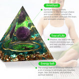 Orgonite Healing Crystal and Stone Orgone Pyramid Amethyst Sphere Life Tree Blance Chakras Pyramid Meditation Aids Sleep, Health Protection Positive Energy Generator to Attract Wealth and Wisdom Green Tree
