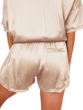 LYANER Women's Satin Silky Pajama Set Short Sleeve T-shirt With Shorts Set PJ Loungewear Medium Champagne