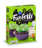Pillsbury funfetti chocolate cake mix with colored bits and funfetti green vanilla frosting Halloween Theme