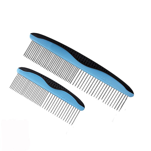 LovinPup Dog Comb Set for Grooming, 2 Pack, Pet Grooming Comb with Stainless Steel Teeth, Comfort Grip Handle, Dog Grooming Supplies, Large Pet Comb and Small Pet Comb Included
