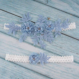 Wedding Garters Set Lace bridal garter belt stretchy Floral Garter for bride Blue-3 M(16"-20.5")