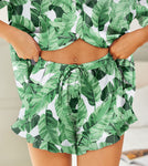 Hotouch Womens Satin Pajamas Set Button Down 2 Piece Silk Pjs Shorts Set Ruffle Lingerie Notch Collar Sleepwear Green Leaf Medium