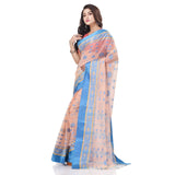 dB DESH BIDESH Women`s Traditional Bengal Phulkoli Woven Design Pure Handloom Cotton Saree Without Blouse Piece White Red