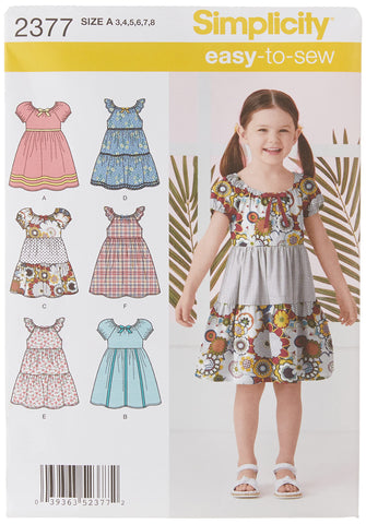Simplicity Learn To Sew Patterned Girl's Dress Sewing Pattern Template, Sizes 3-8