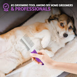 Double-Sided Pet Comb for Grooming & Massaging Dogs, Cats & Other Animals – Fur Detangling Pins & Coat Smoothing Slicker Bristles, Double the Brushing Groom Power In One Tool (Double Sided Comb)