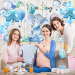 Baby Shower Party Decorations 121 Pieces Elephant Party Supplies Include Backdrop Banner Balloons Tablecloth and Cake Toppers for Baby Shower Gender Reveal Elephant Theme Birthday Party (Boy Style) Boy Style