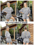 MEROKEETY Women's Oversized Batwing Sleeve Lounge Sets Casual Top and Shorts 2 Piece Outfits Sweatsuit Grey Small