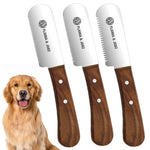 FLAMIA & JABZ Professional Dog Grooming Hand Stripping Knife, Stripper Trimmer Tool, Red Meranti Wooded Handle Non Slip Grip with Tripping Stainless Steel Blade (3 Piece Pack, Right Handed) 3 Piece Pack