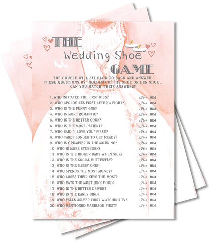 Bridal Shower Games, Wedding Party Games, (The Wedding Shoes Game), Bridal Shower Decorations, Gift – 30 Cards per Set (Suit011)