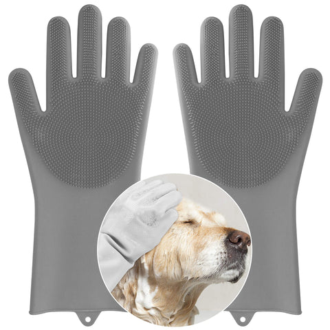 Pet Dog Bath Gloves, Grooming Brush and Hair Removal for Cat Horse (Gray) Gray