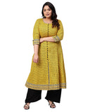 Yash Gallery Women's Plus Size Plus Size Cotton Slub Checks Printed Anarkali Kurta for Women