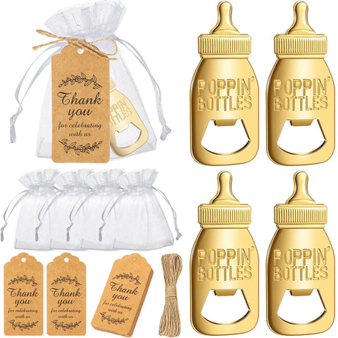 Popping Bottle Openers Baby Shower Return Favors for Guests Cute Bottle Opener Decorations and Souvenirs with Organza Bags Thank You Tags for Theme Party Favors (Retro Style,73 pieces) Retro Style 73