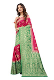 SATYAM WEAVES Women’s Daily/Party/Wedding/Casual Wear Rapier Jacquard Banarasi Cotton Silk Saree With Jacquard Designed Unstitched Blouse Piece. (Devsena)
