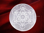 Selenite Crystal Charging Plate For Crystals And Healing Stones, 4.5" Selenite Crystal Plate Engraved Metatron Cube Coaster For Home Office Table Decor (Selenite Round Disc)