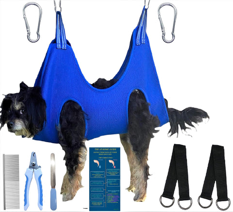 VetSeals Dog Grooming Hammock Harness for Dogs up to 60LB- Pet Grooming Hammock Harness for Nail Trimming Clipping Bathing Grooming Washing -with Self Locking Carabiners, Safe Trimming Guide Medium