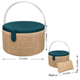 SINGER Large Premium Round Sewing Basket Burlap Fabric with Emergency Travel Sewing Kit & Matching Zipper Pouch