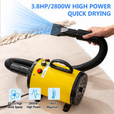 Aookupett Dog Dryer 2800w/3.8HP High Velocity Dryer for Dog, Stepless Adjustable Speed Pet Dryer, Dog Blower Grooming Dryer for Cat & Dog with Heater, Household Dog Blow Dryer with 4 Nozzles Yellow