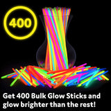 PartySticks Glow Sticks Party Supplies 400pk - 8 Inch Glow in The Dark Light Up Sticks Party Favors, Glow Party Decorations, Neon Party Glow Necklaces and Glow Bracelets with Connectors 400 Pack
