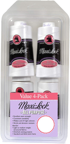 American & Efird GGM-520 Maxi Lock All Purpose Value Pack Thread Spool, 4, White