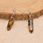 Natural Tiger Eye Wire Wrapped Point Crystal Earrings for Women Reiki Energy Healing Natural Tiger Eye