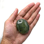Prehnite Epidote Palm Stone - Pocket Massage Worry Stone for Natural Body Chakra Balancing, Reiki Healing and Crystal Grid Prehnite