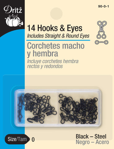 Dritz Hooks & Eyes, Size 0, Black