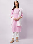 SOURBH Women's Stylish Straight Fit Cotton Leheriya Printed Kurta Set with Trouser Pant and Dupatta 3XL Light Pink, White