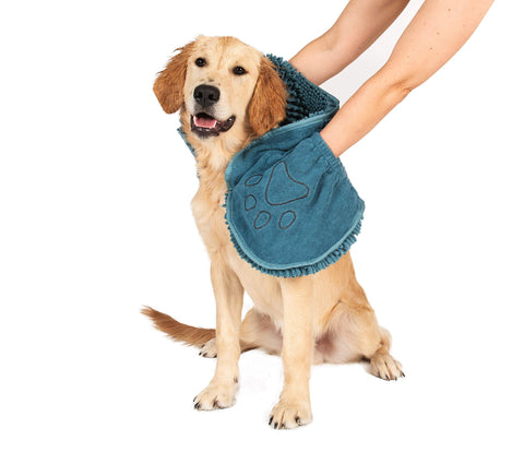 Dog Gone Smart The Original Dirty Dog Shammy Ultra Absorbent Microfiber Quick Drying Towel with Hand Pockets for Wet Dog Handling and Grip is Perfect for Bath, Rain, Beach Pacific Blue
