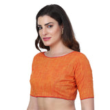 JISB Women's Cotton Slub Stitched Saree Blouse with Elbow Length Sleeves
