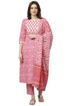 Janasya Women's Pink Cotton Kurta with Pant and Dupatta