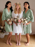 AW BRIDAL Women's Satin Robe Lace Trim Kimono Silk Robe Short Bridal Party Robes for Brides Bridesmaids Wedding Loungewear Sage Green Small