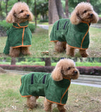 Dog Drying Coat Bathrobe Towel, Microfibre Material Fast Drying Super Absorbent Dog Bath Robe, Pet Quick Drying Moisture Absorbing with Adjustable Collar and Waist Large:back length 23.6" Green