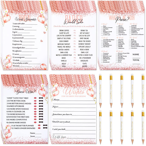 135 Pcs Bridal Shower Games Supplies Including 125 Funny Wedding Cards and 10 Pieces Pencils Games Bridal Shower Decorations Editable Gifts for Bachelor Wedding Party Favors(Pink Balloon) Pink Balloon