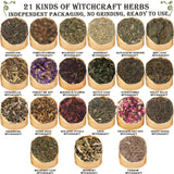 IRmm Witchcraft Supplies Kit, 86 PCS Wiccan Supplies and Tools, Include Dried Herbs, Crystal Jars, Colored Candles and Parchments, for Beginners Witches Pagan Altar Decor Style 1