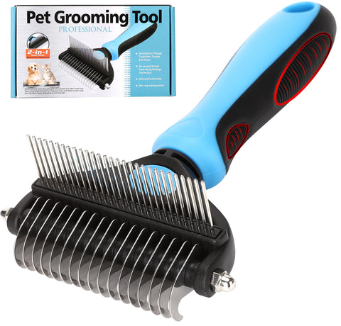 IFAN™ Professional 2-in-1 Pet Comb Cat Brush Dog Brush Cat Grooming Comb Dog Grooming Comb Remove Fleas & Knot-Open & Carding & Flying Hair Removing Tools for Long & Short Hairs Dogs & Cats (22+38 tooth) 22+38 tooth