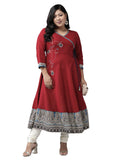 Yash Gallery Women's Plus Size Plus Size Cotton Blend Kalamkari Printed Angrakha Kurta for Women